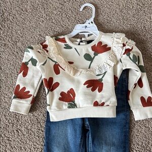 Toddler girl 7 For All Mankind Eyelet Trim Top & Denim Set